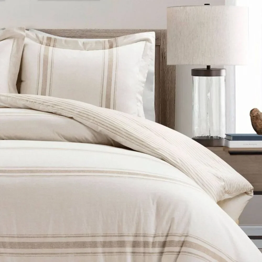 Lush Decor - 3pc King Farmhouse Stripe Reversible Duvet Set Tan Tan
